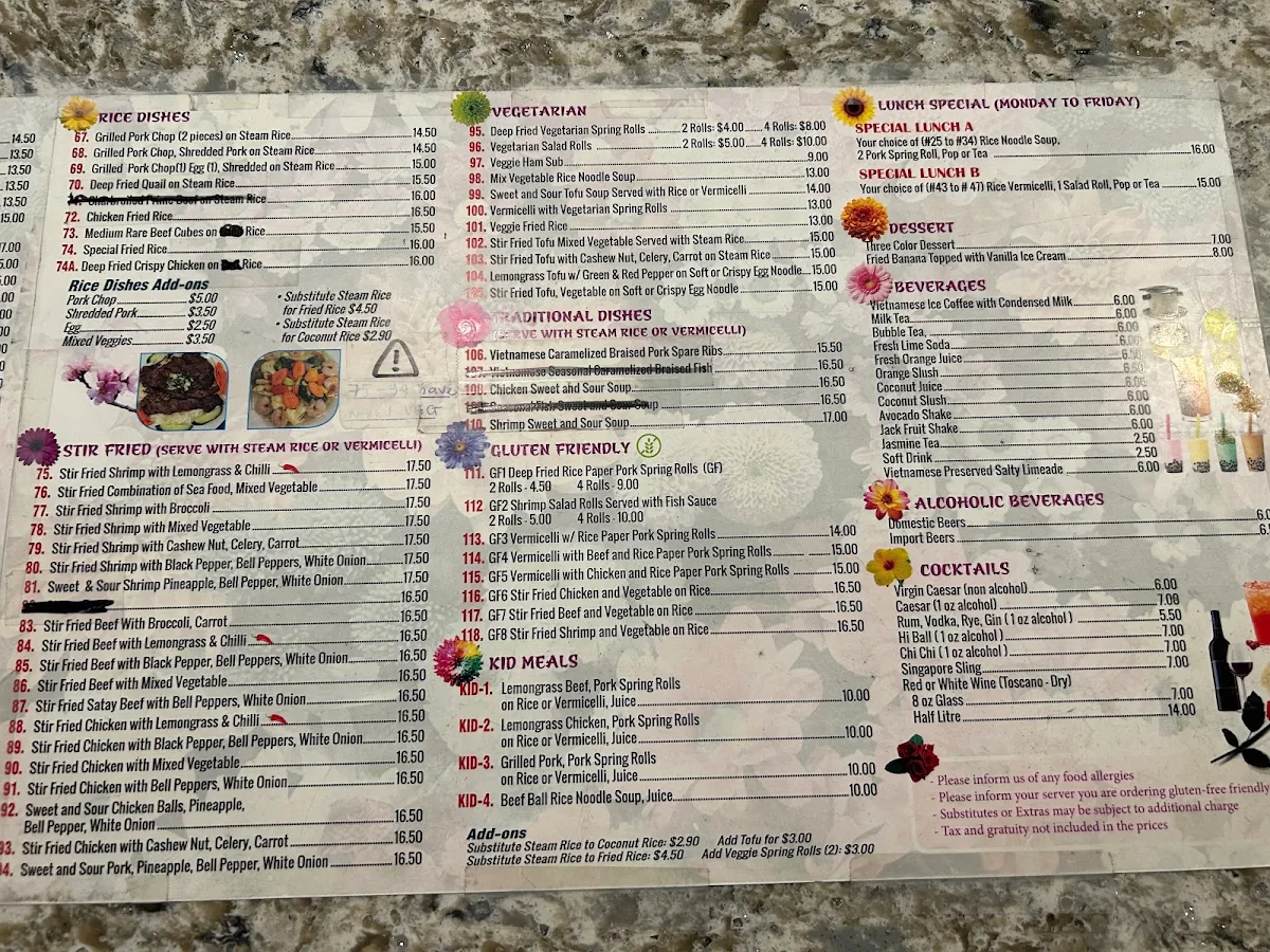 Menu, Viet Garden