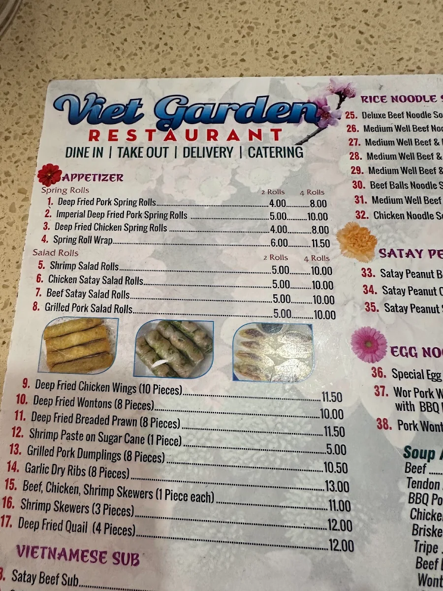 Menu, Viet Garden
