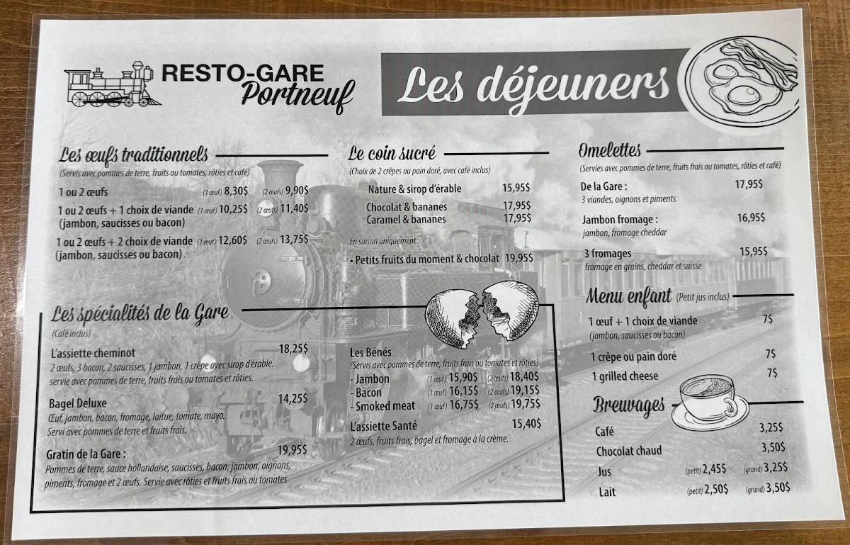 Menu, Resto-Gare de Portneuf