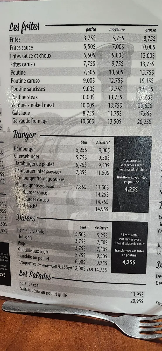 Menu, Resto-Gare de Portneuf