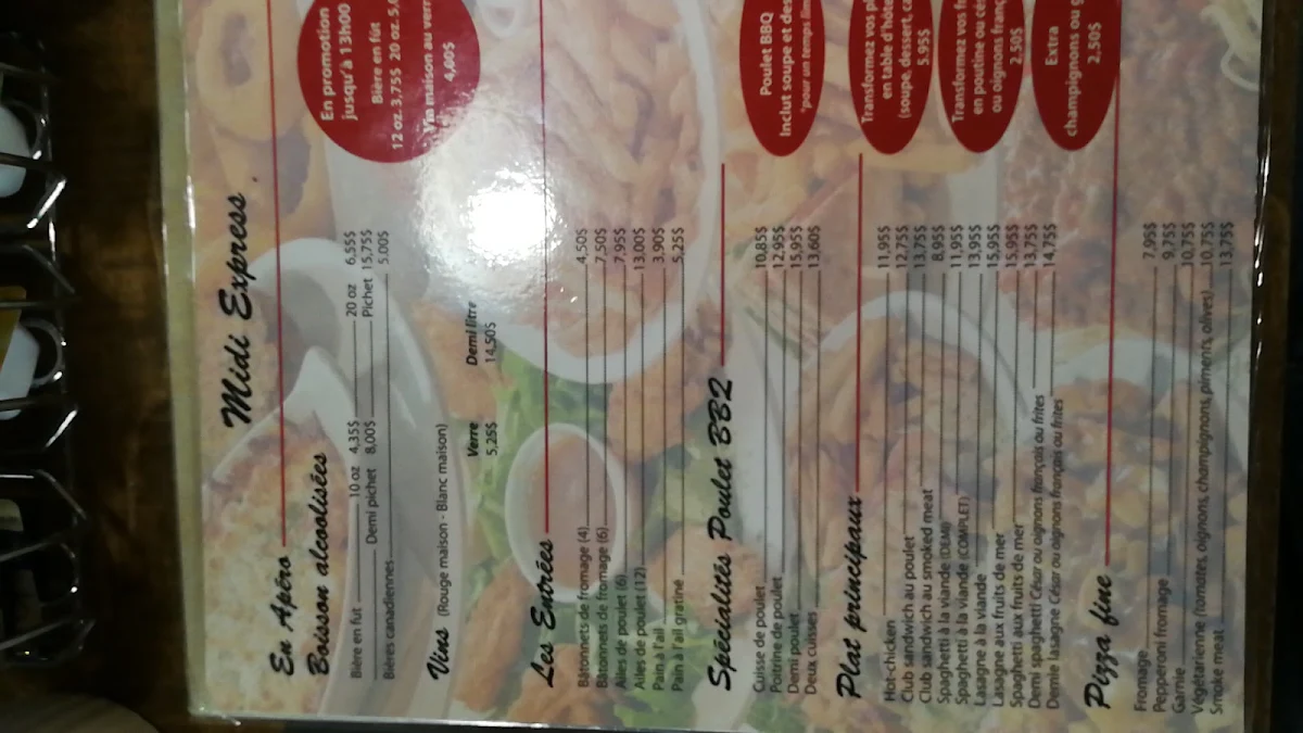 Menu, Resto-Gare de Portneuf