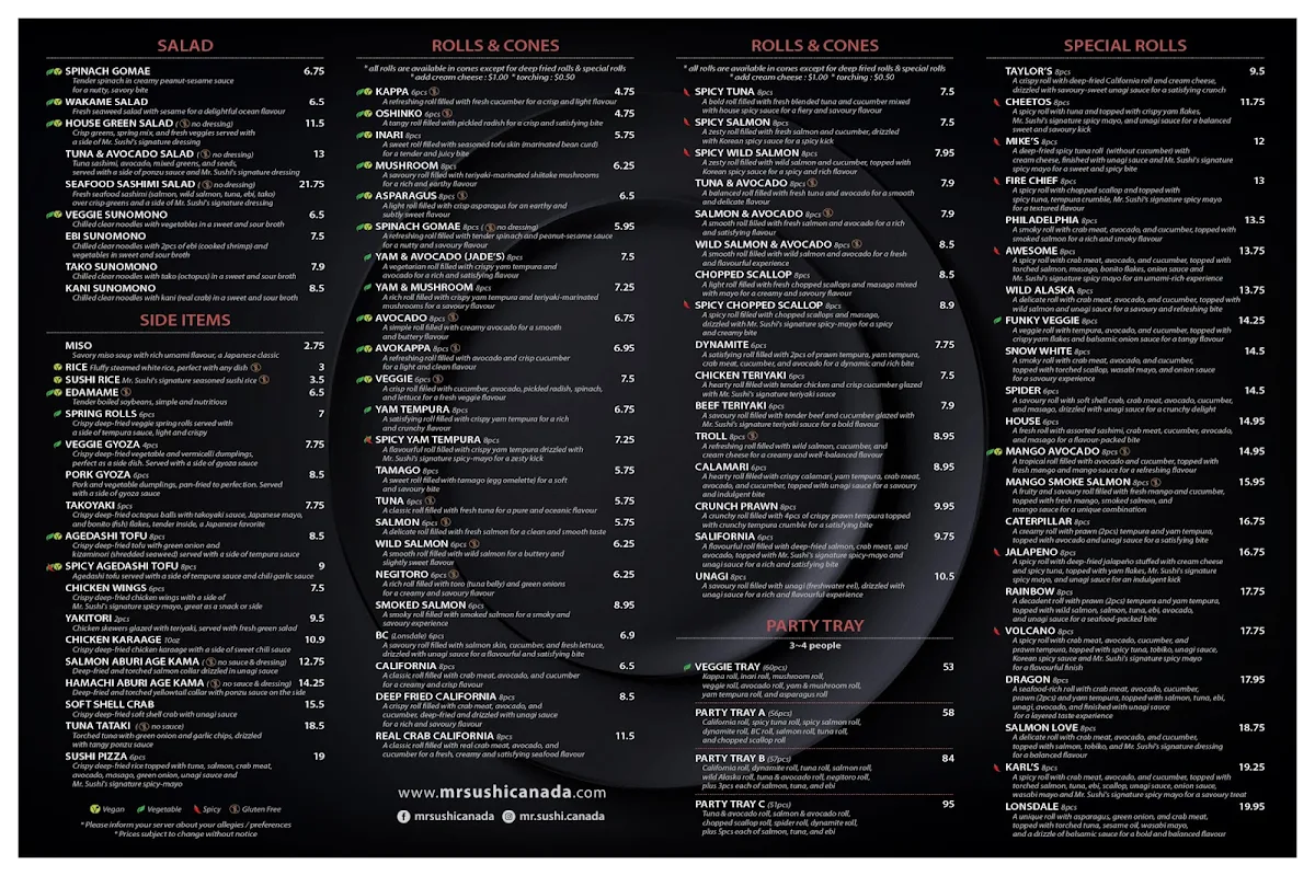 Menu, Mr. Sushi Lonsdale