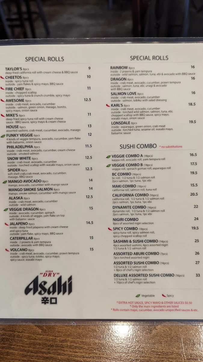 Menu, Mr. Sushi Lonsdale