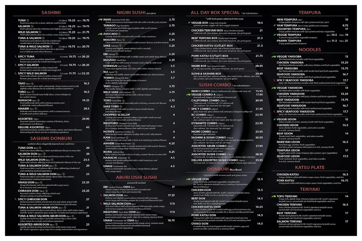 Menu, Mr. Sushi Lonsdale