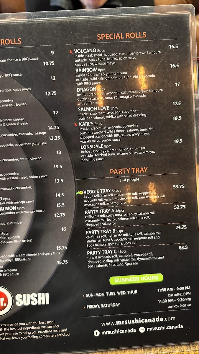 Menu, Mr. Sushi Lonsdale