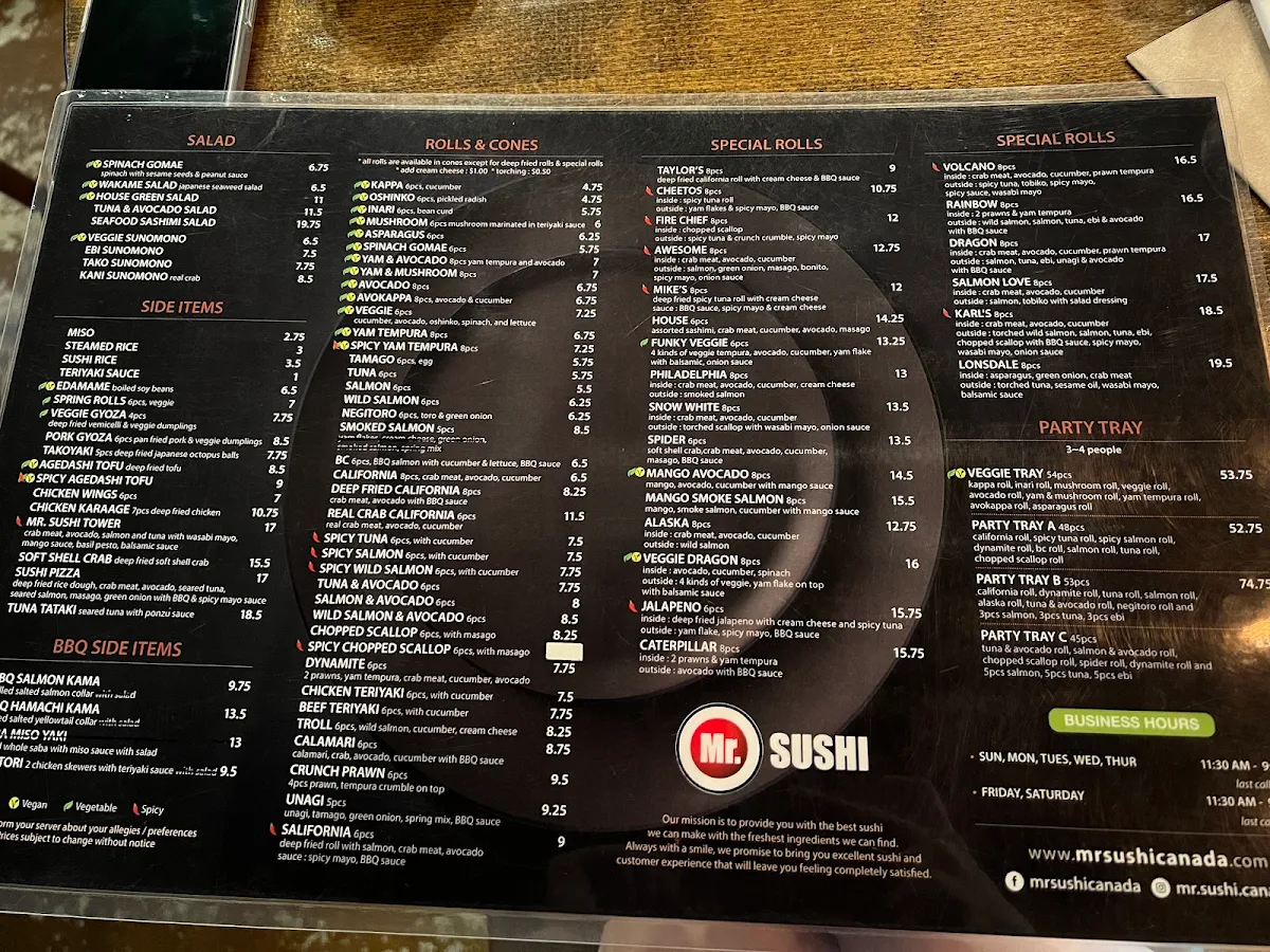 Menu, Mr. Sushi Lonsdale