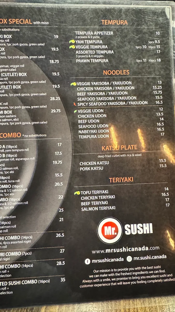 Menu, Mr. Sushi Lonsdale
