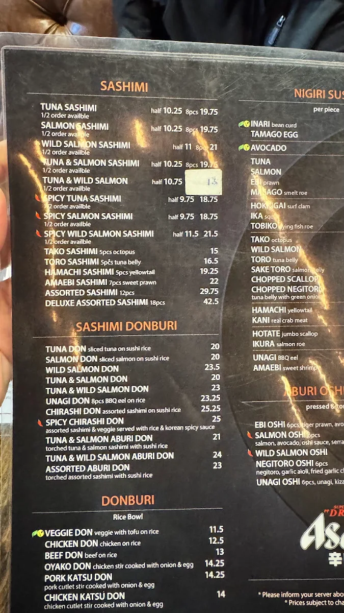 Menu, Mr. Sushi Lonsdale