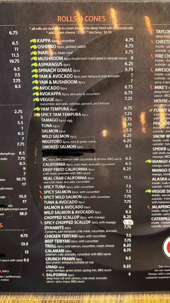 Menu, Mr. Sushi Lonsdale