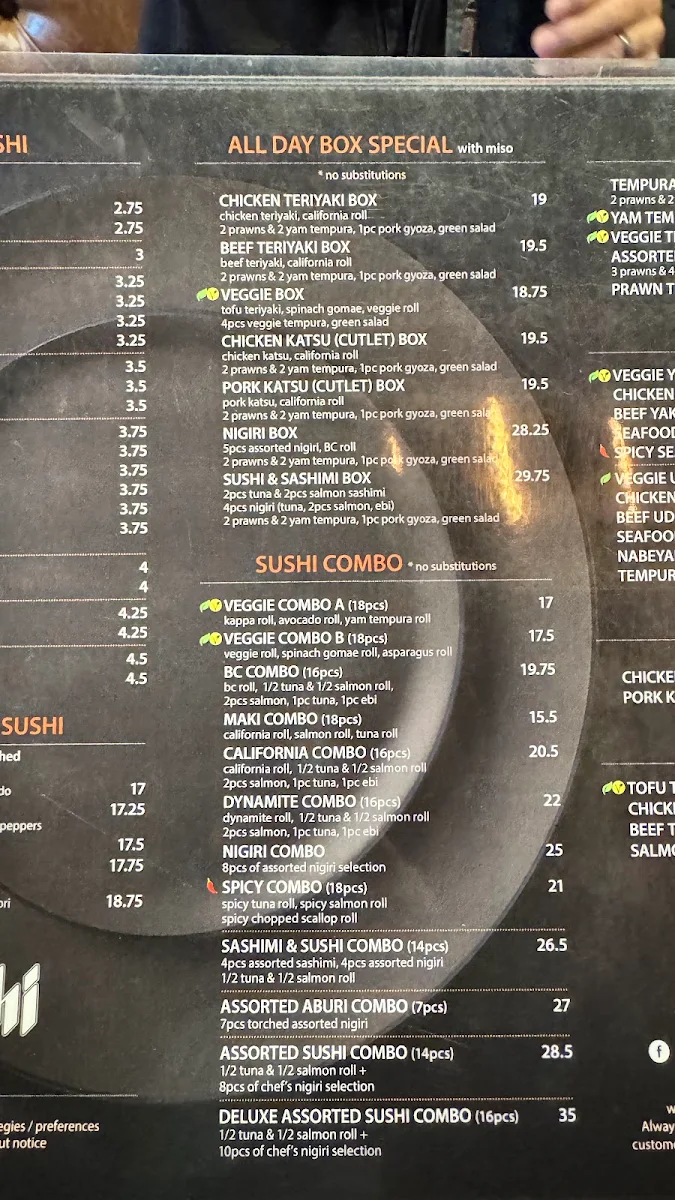 Menu, Mr. Sushi Lonsdale