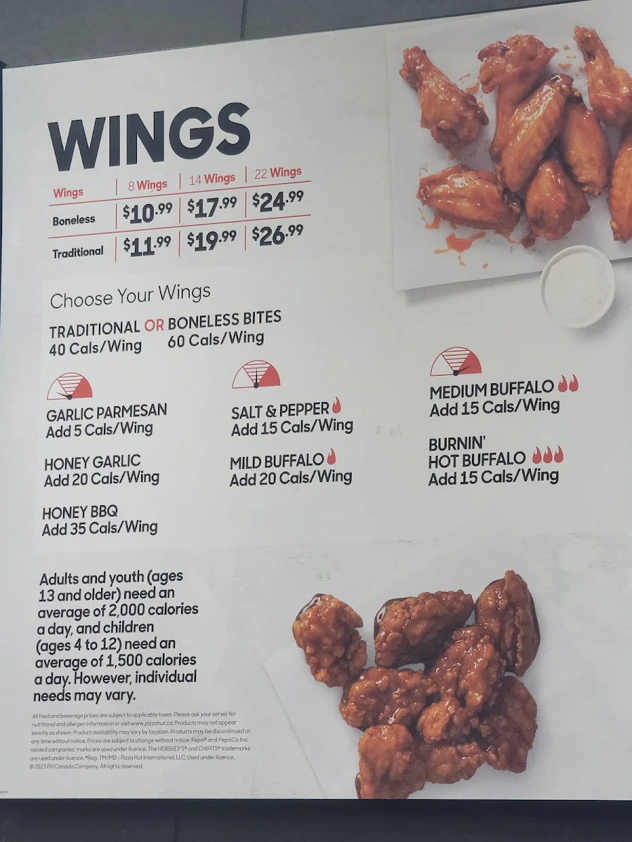 Menu, Pizza Hut