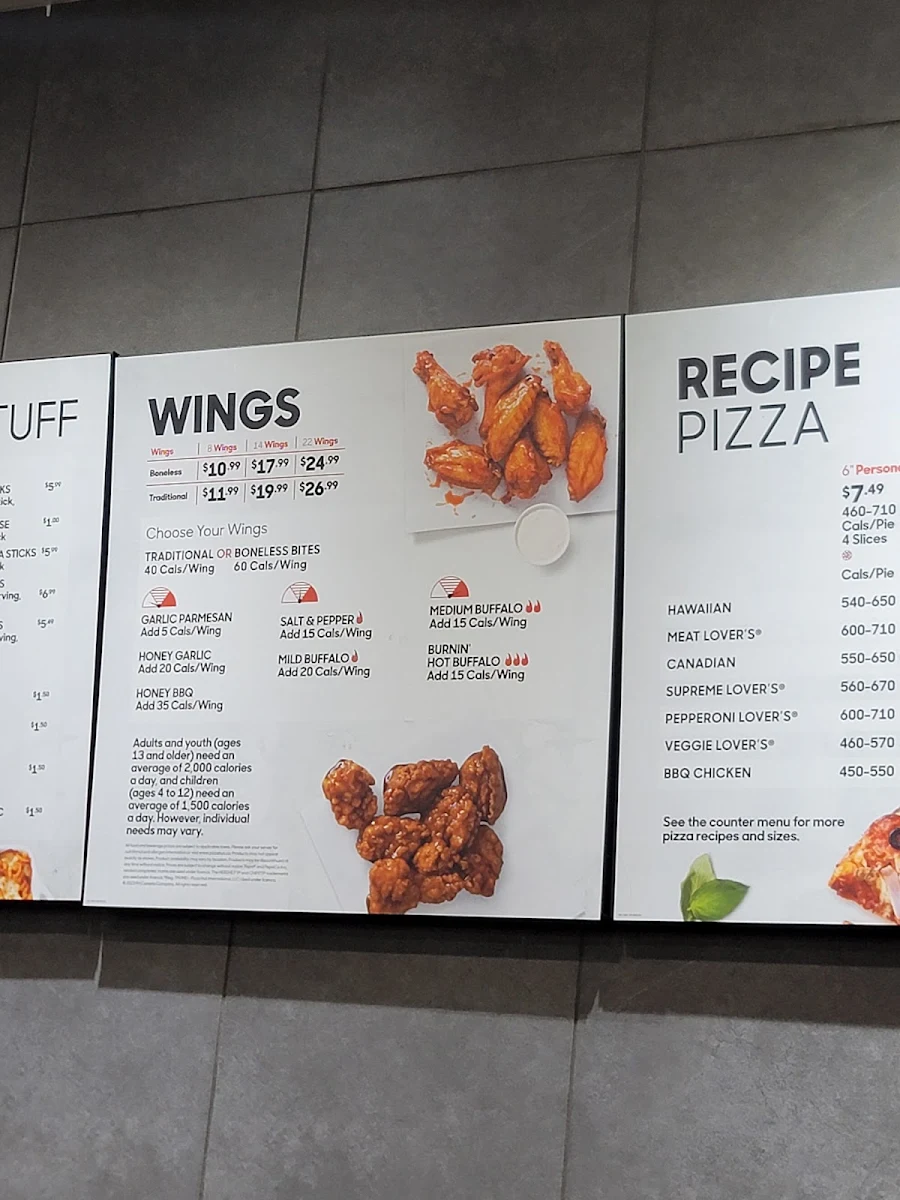 Menu, Pizza Hut