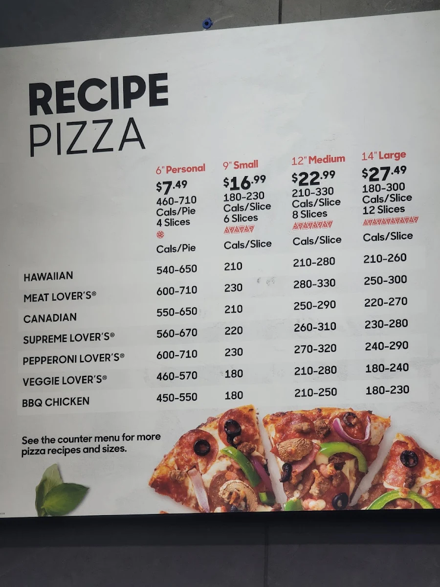 Menu, Pizza Hut