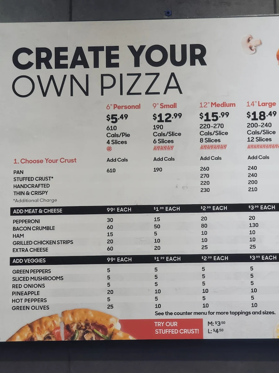 Menu, Pizza Hut