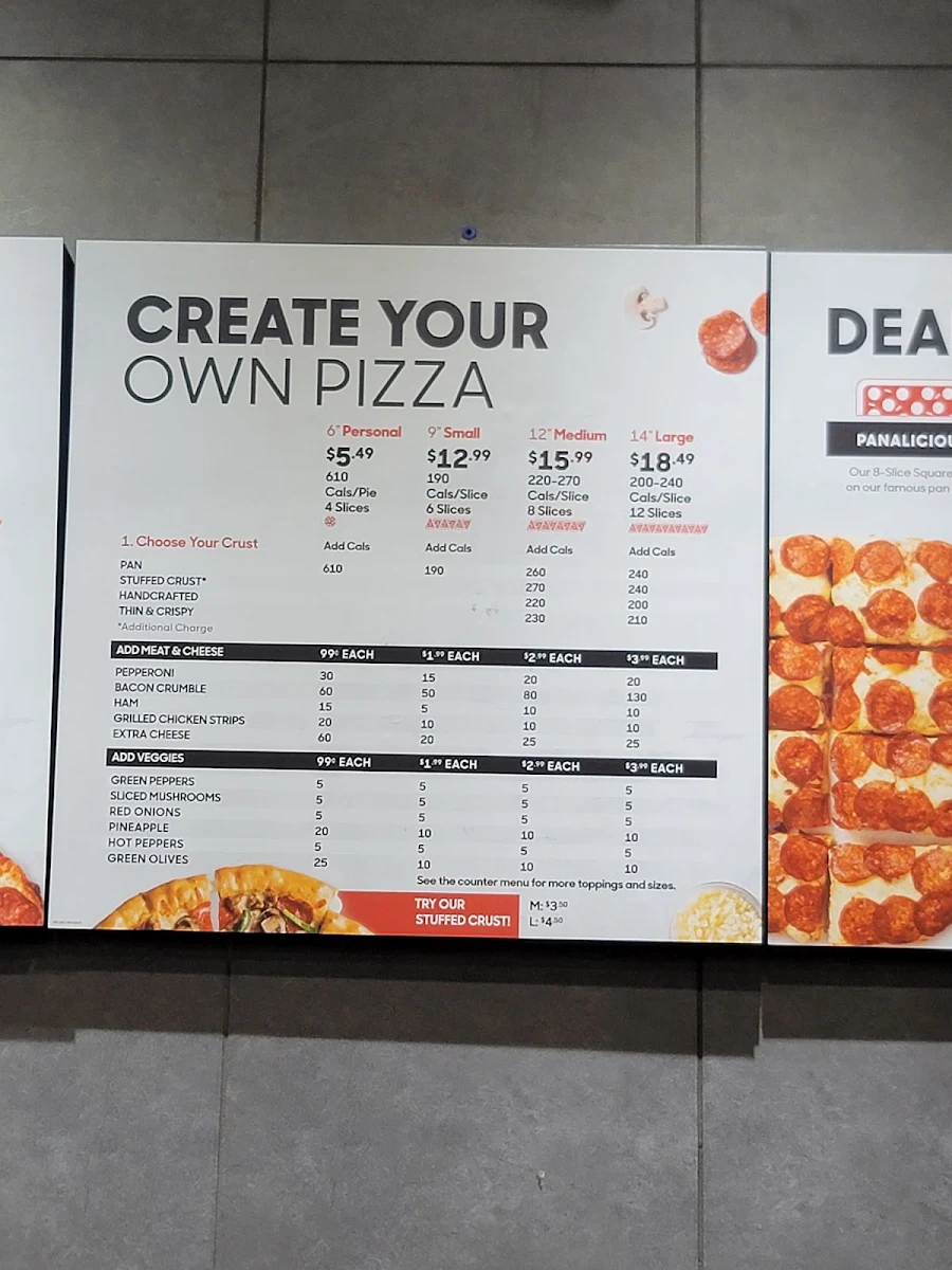 Menu, Pizza Hut