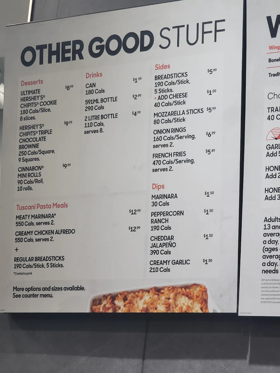 Menu, Pizza Hut