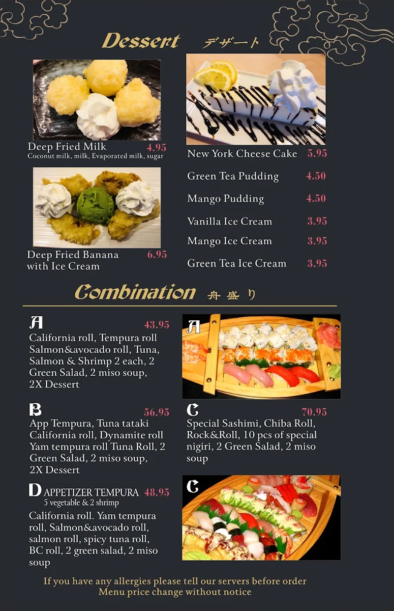 Menu, Chiba Sushi Restaurant