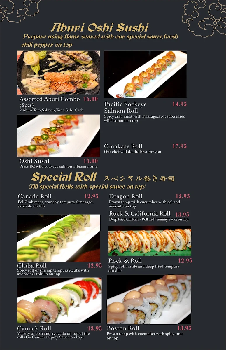 Menu, Chiba Sushi Restaurant