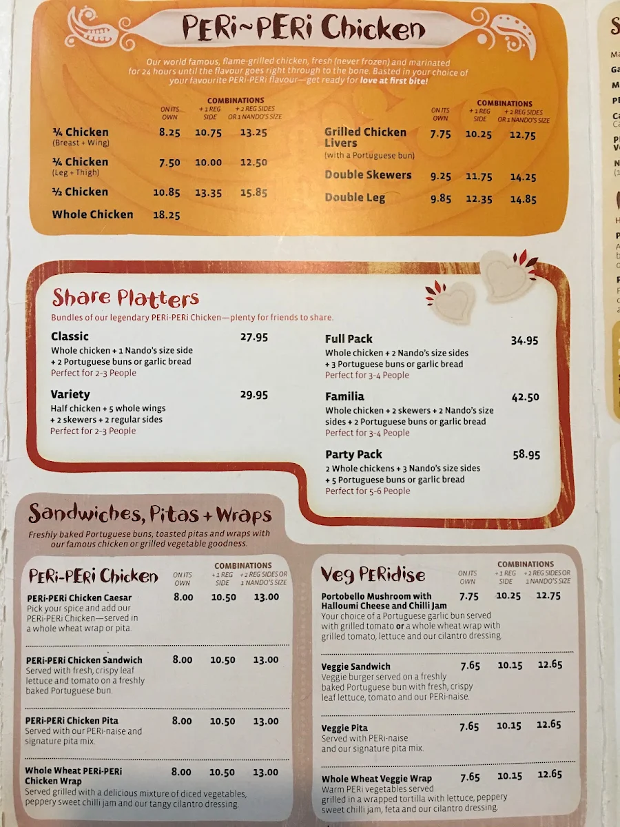 Menu, Nando's PERi-PERi