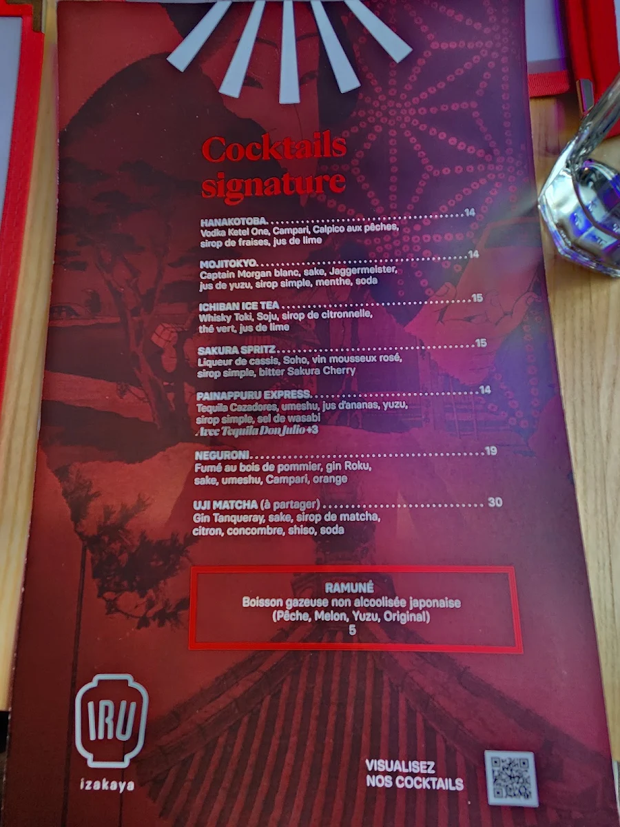 Menu, Iru Izakaya Brossard
