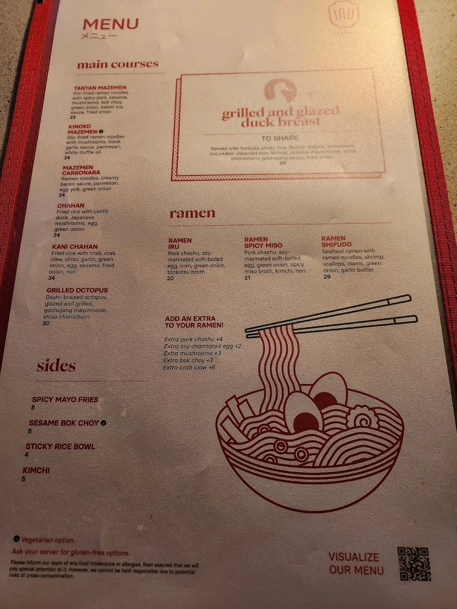 Menu, Iru Izakaya Brossard