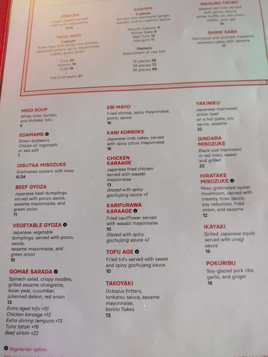 Menu, Iru Izakaya Brossard