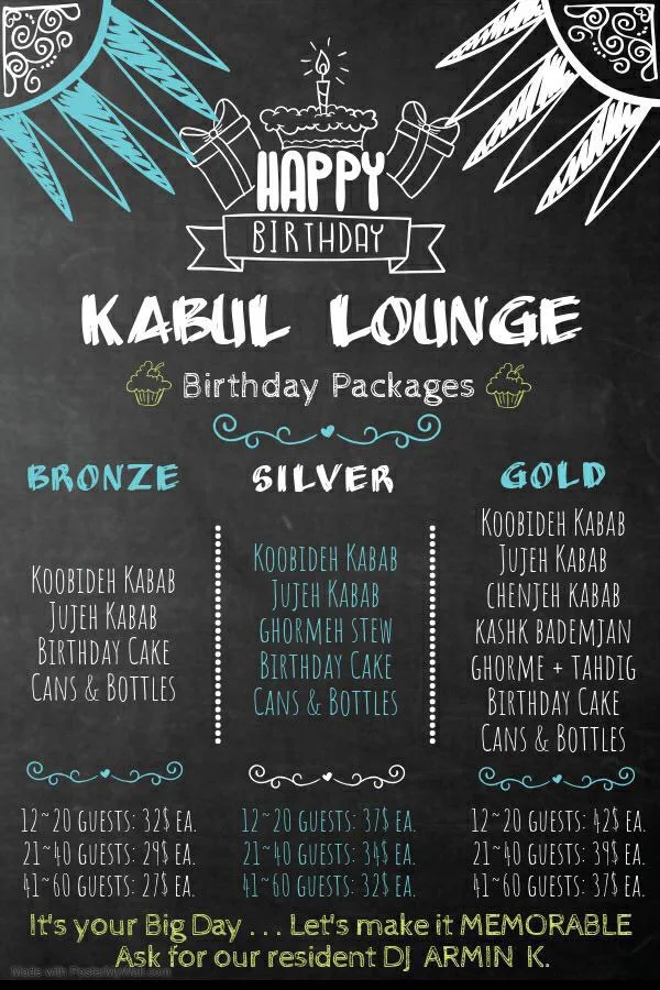 Menu, Kabul Lounge | Afghan Restaurant