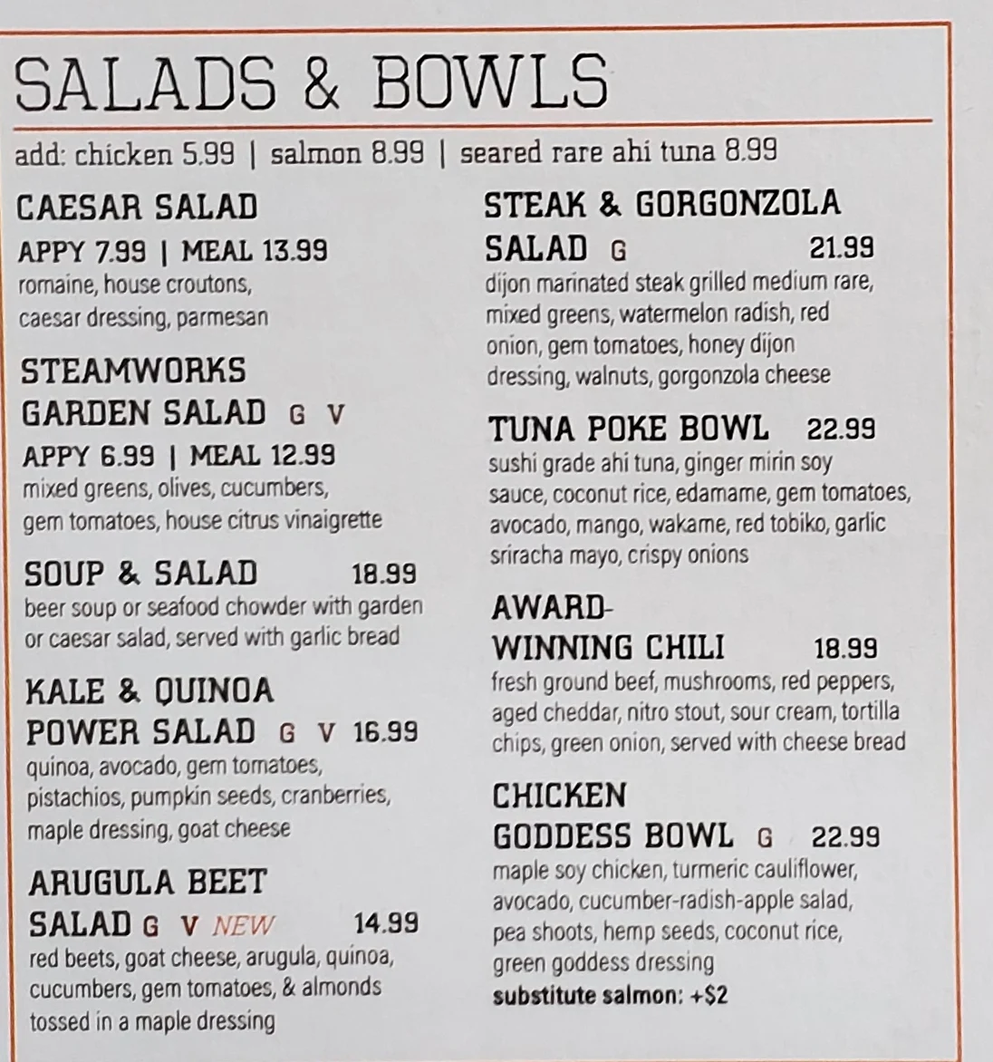Menu, Steamworks Brewpub
