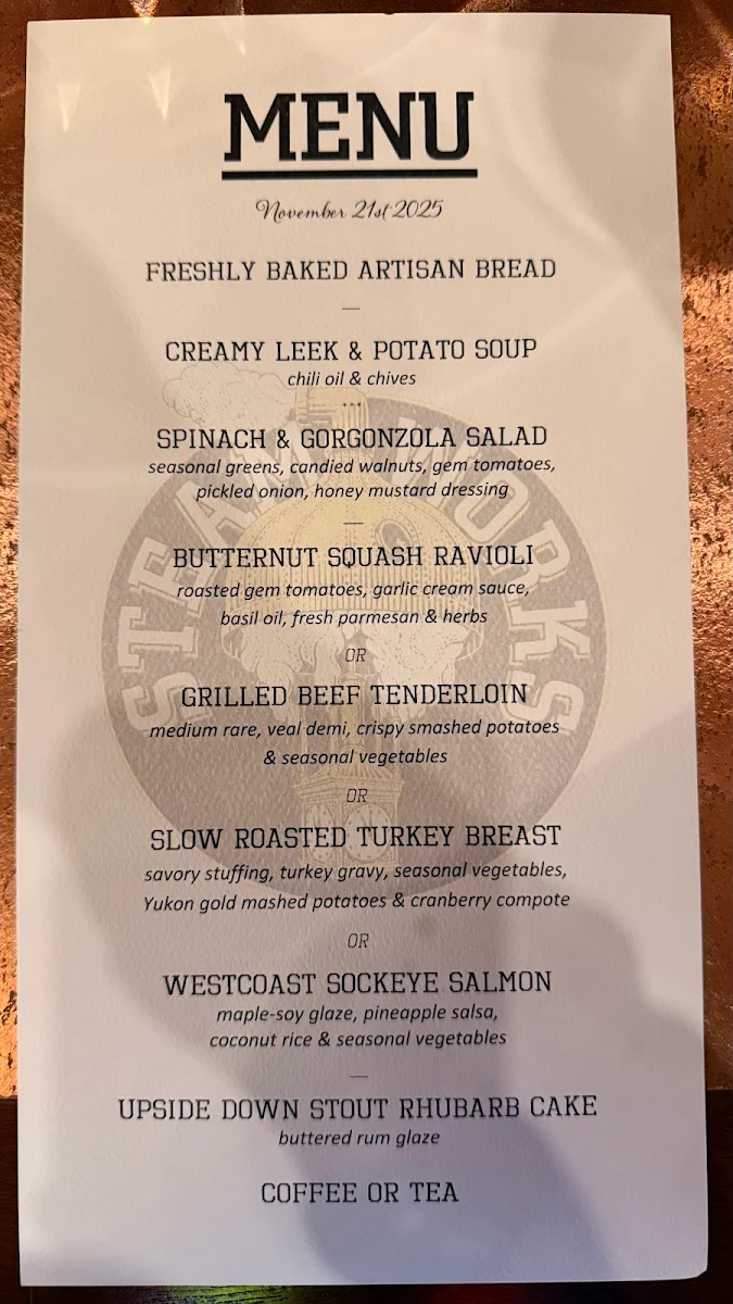 Menu, Steamworks Brewpub