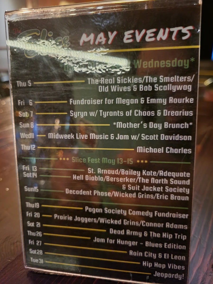 Menu, The Slice Bar & Grill