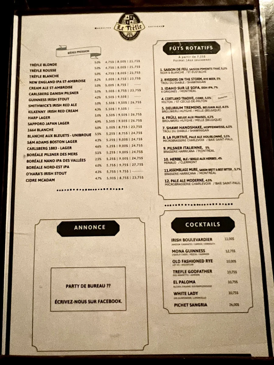 Menu, Le Trèfle