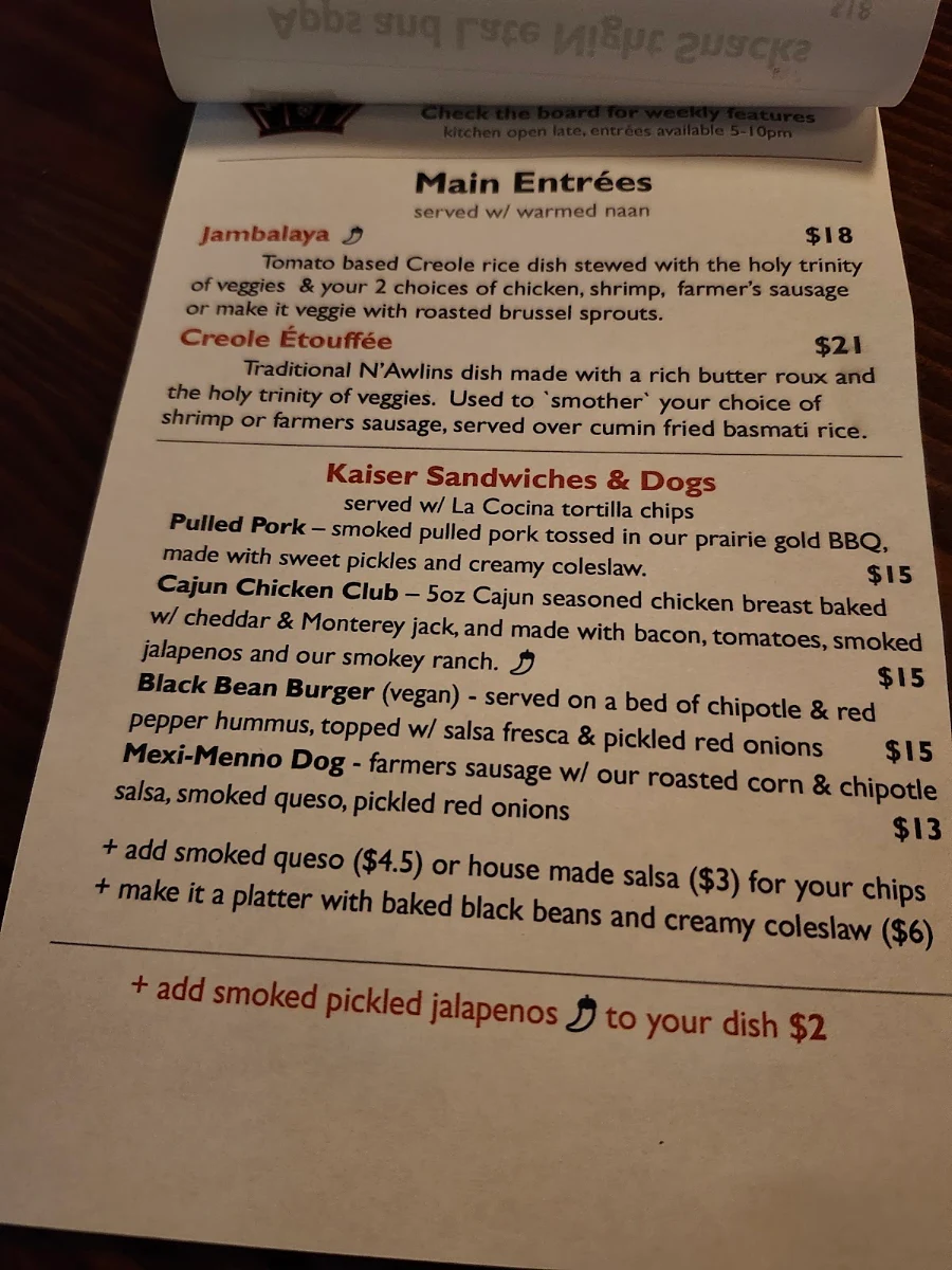 Menu, King Cob Market Pub