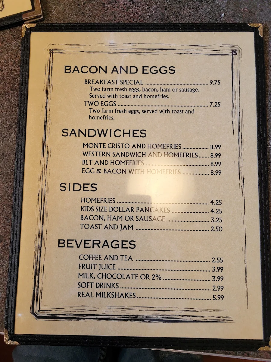 Menu, New Sarum Diner