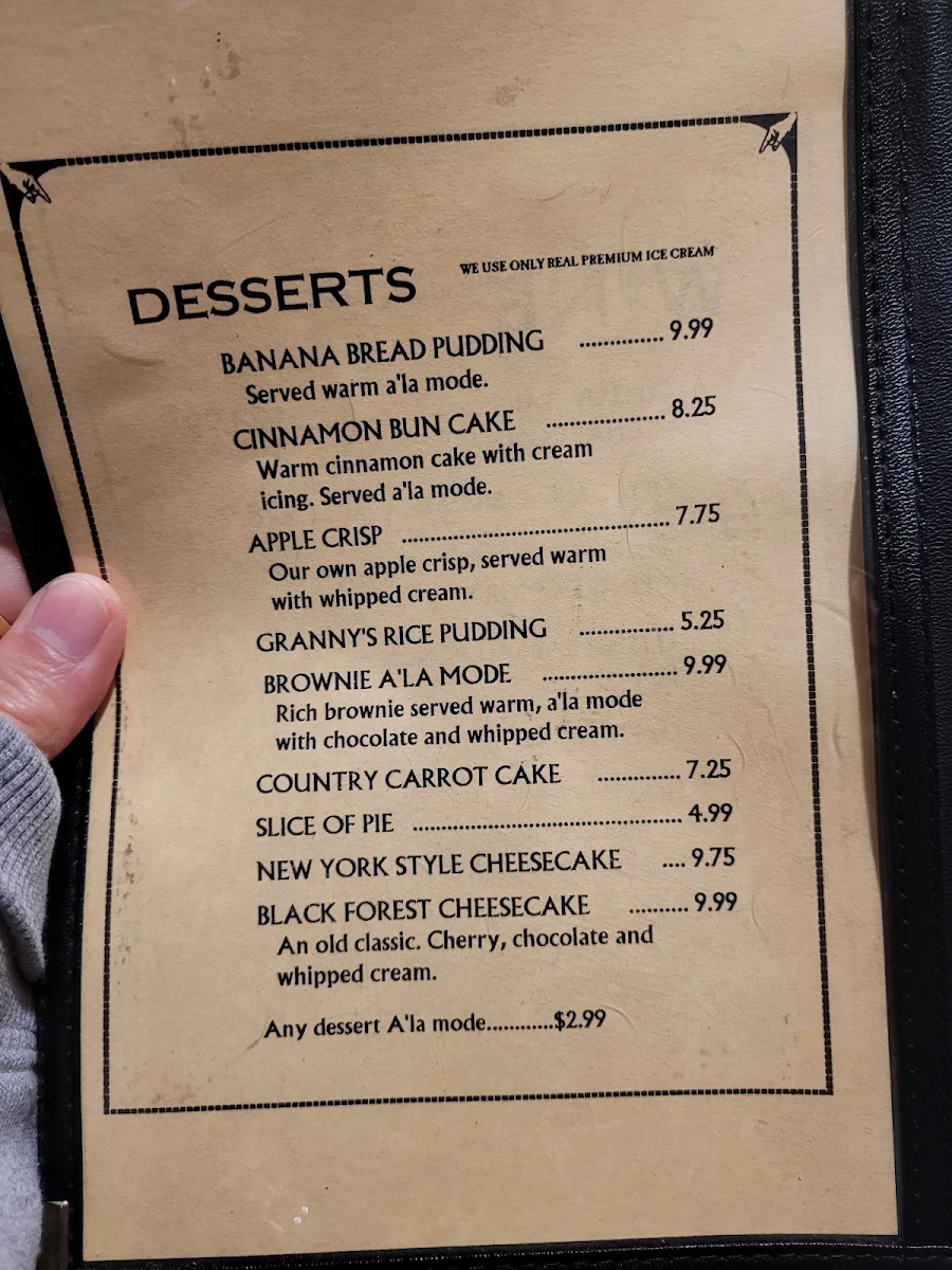 Menu, New Sarum Diner