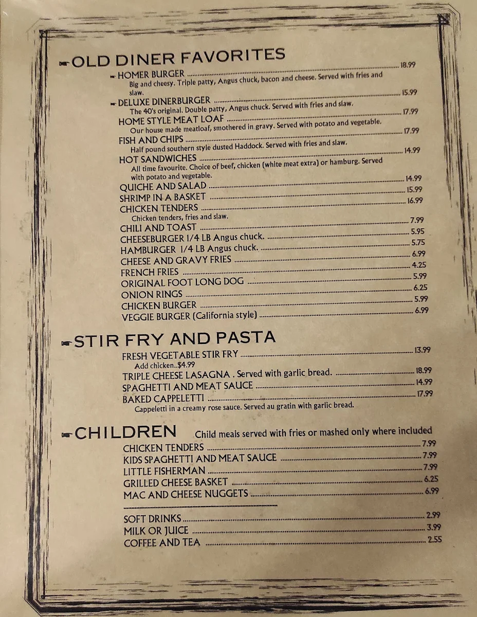 Menu, New Sarum Diner