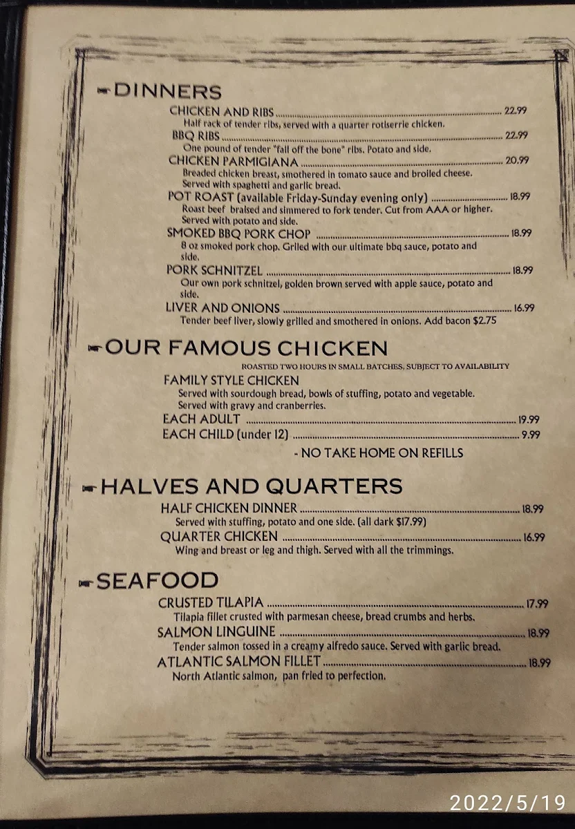 Menu, New Sarum Diner
