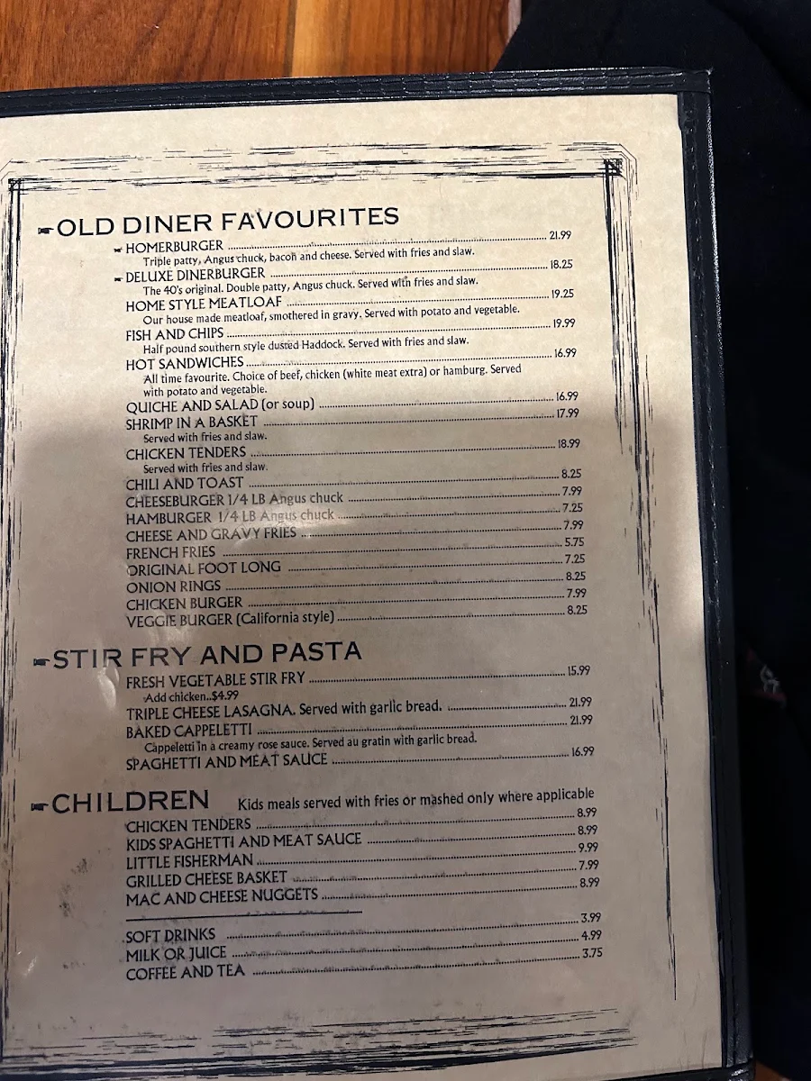 Menu, New Sarum Diner