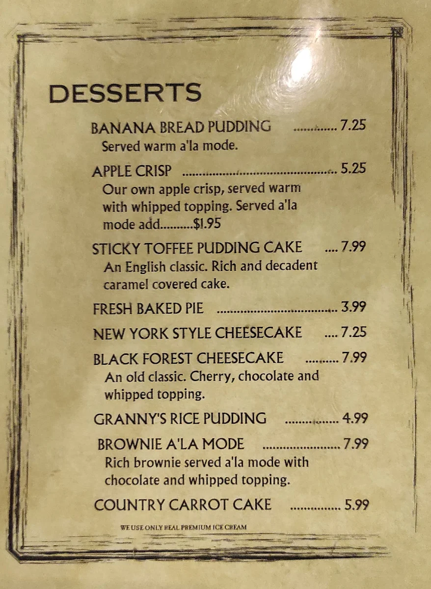 Menu, New Sarum Diner