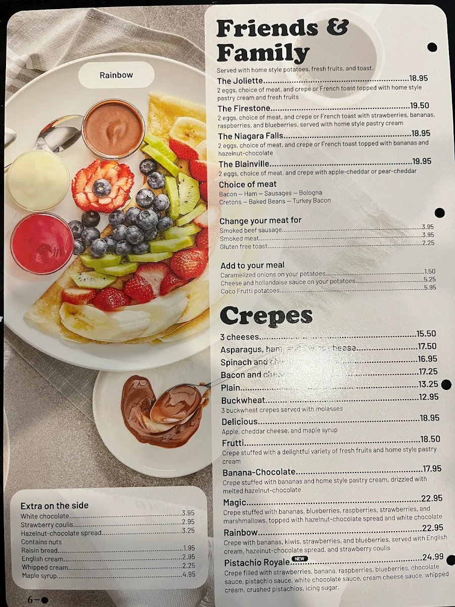 Menu, Coco Frutti Welland