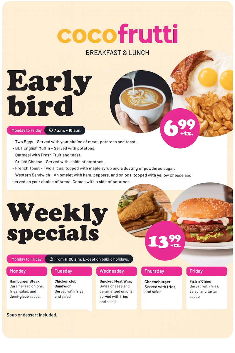 Menu, Coco Frutti Welland