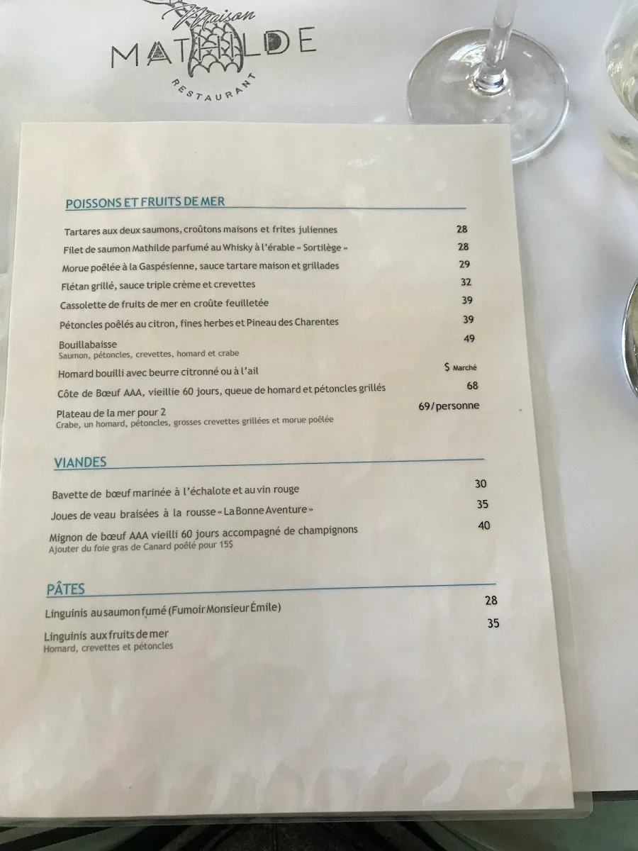 Menu, Restaurant La Maison Mathilde