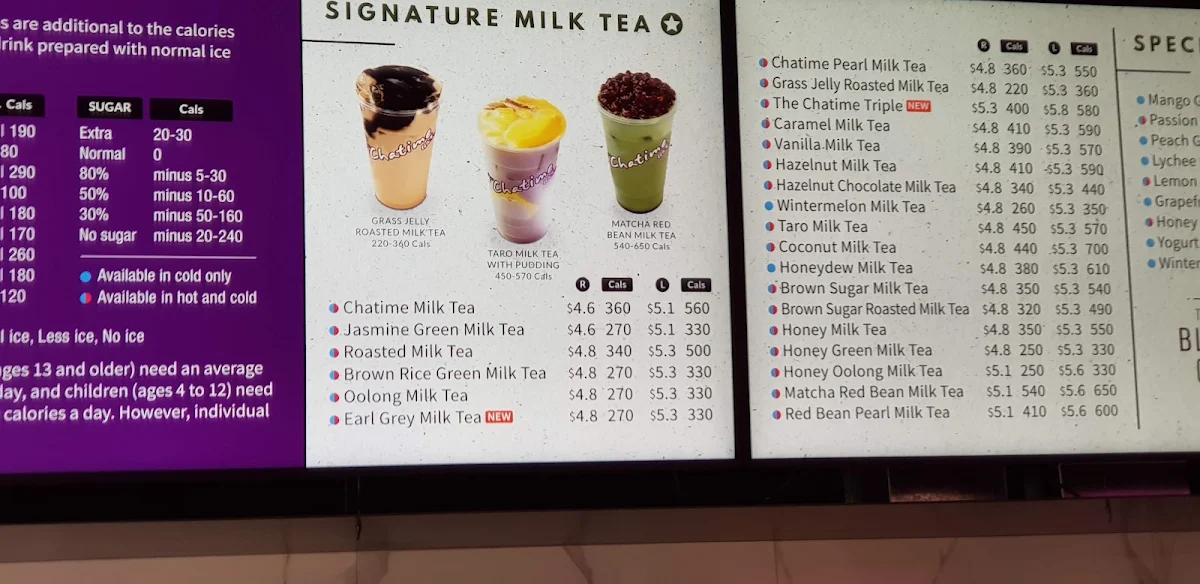 Menu, Chatime