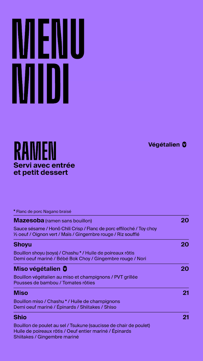 Menu, Honō Ramen