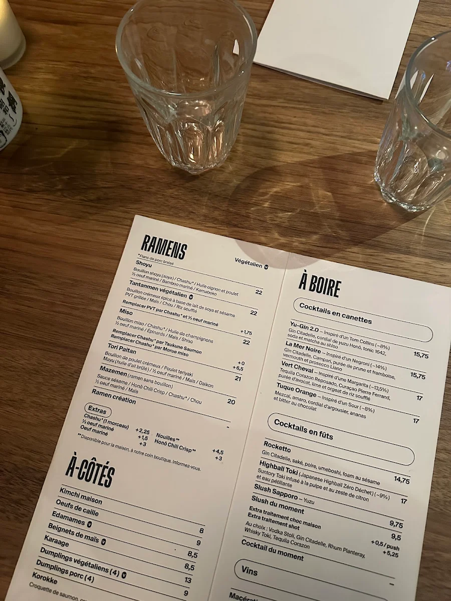 Menu, Honō Ramen