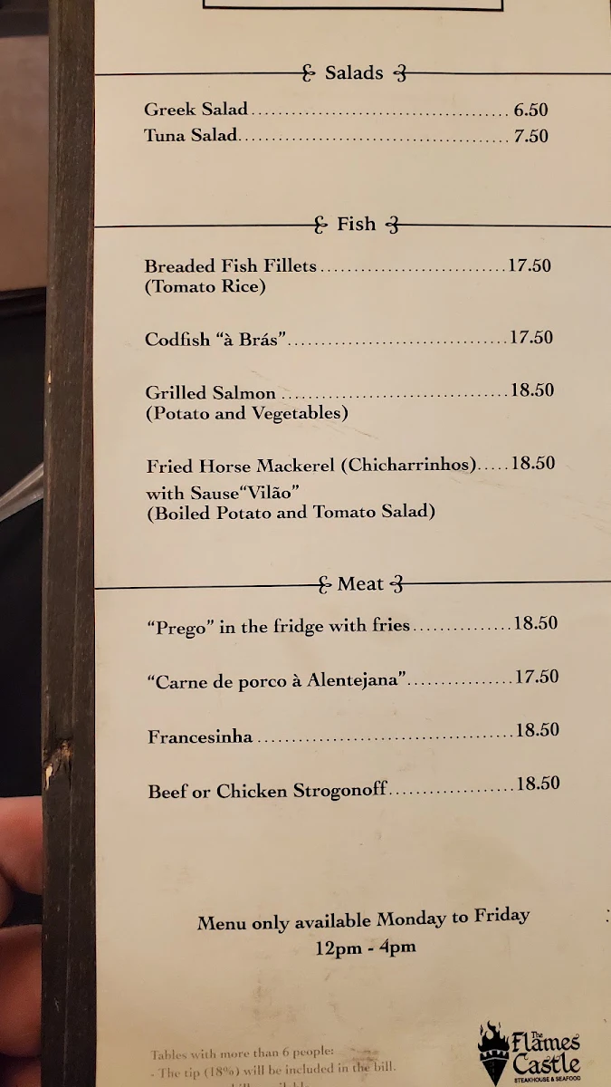 Menu, The Flames Castle