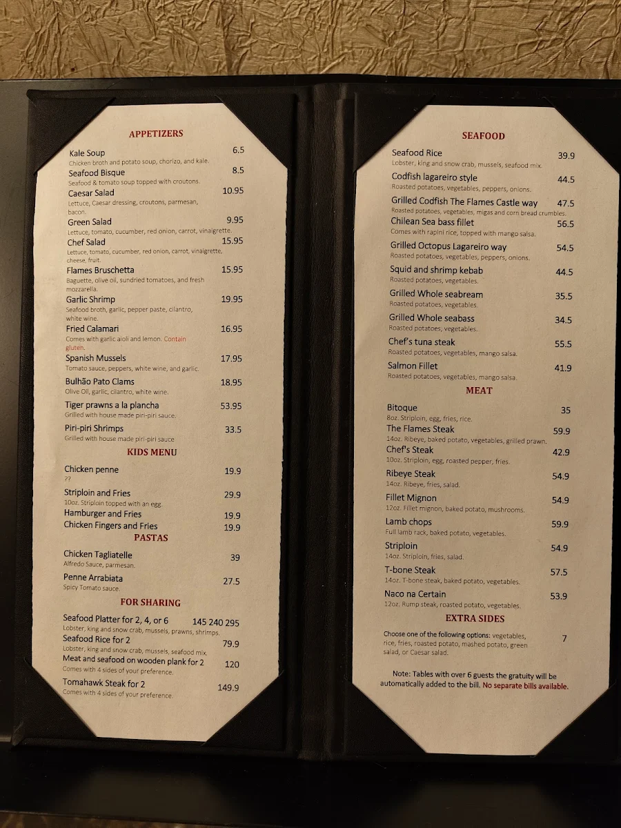 Menu, The Flames Castle