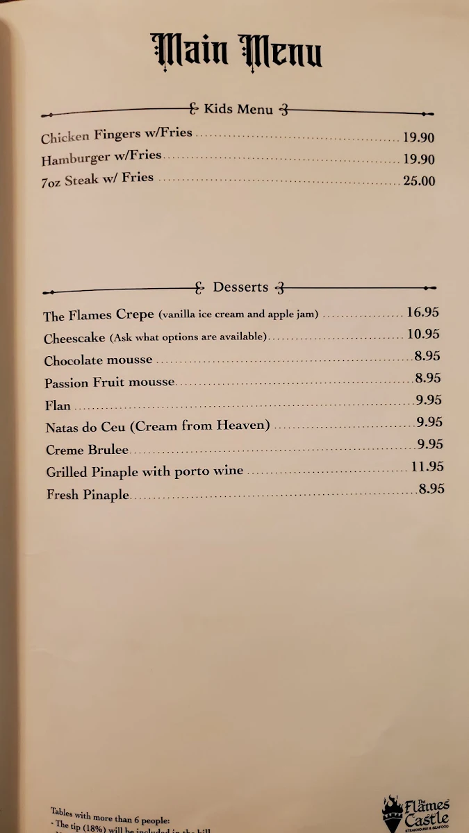 Menu, The Flames Castle