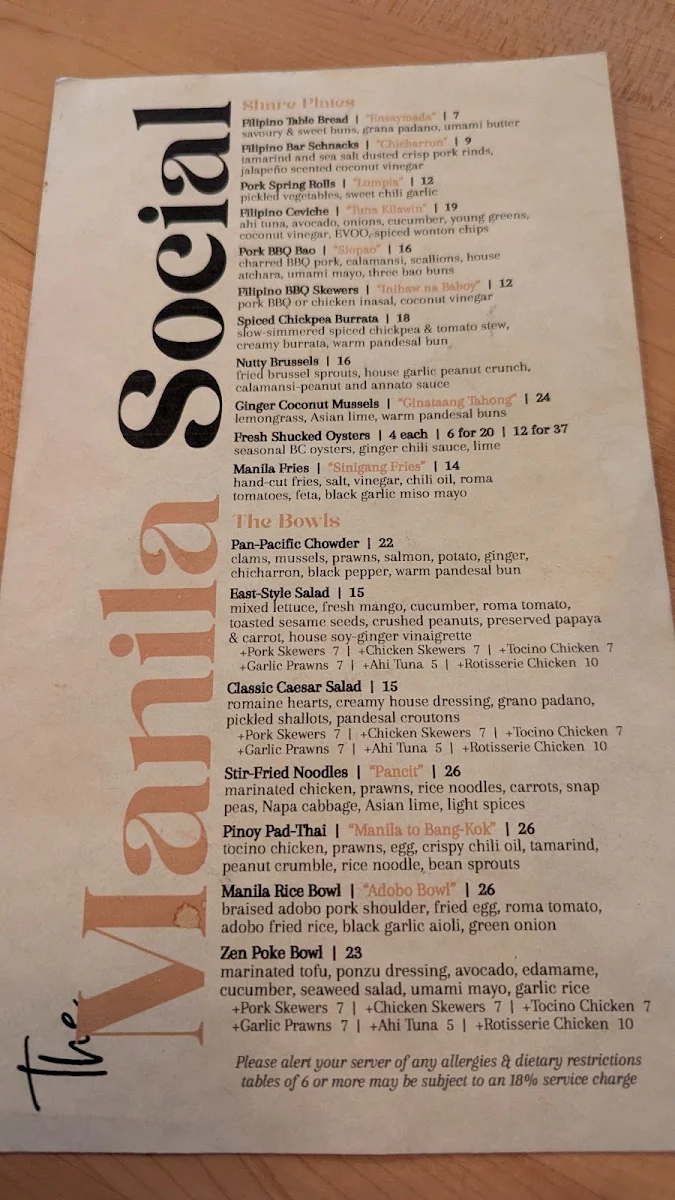 Menu, Manila Social