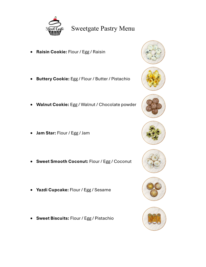 Menu, Sweet Gate Pastry & Bakery