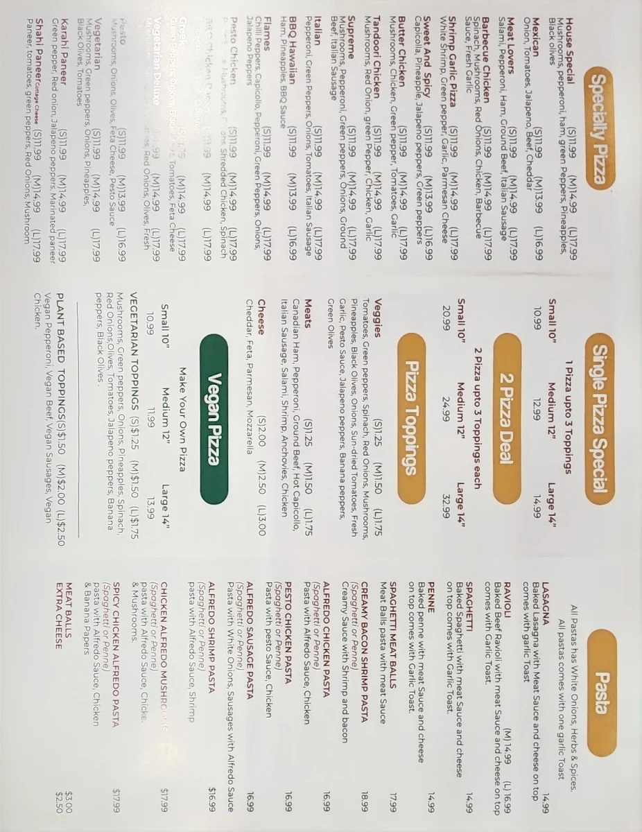 Menu, The Pizza King - Broadway